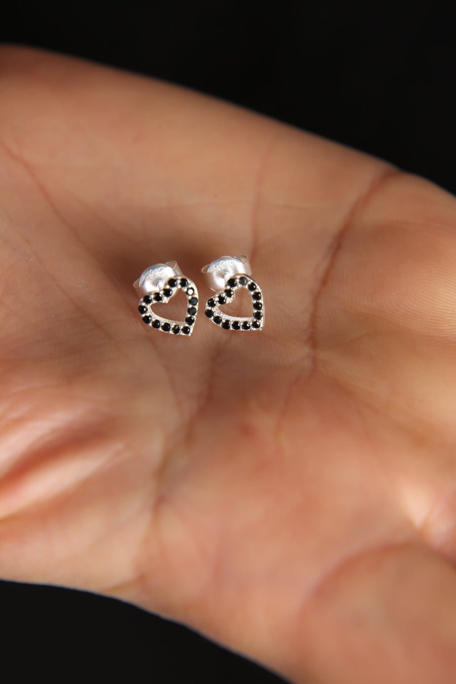 women's black stone heart model 925 sterling silver earrings: