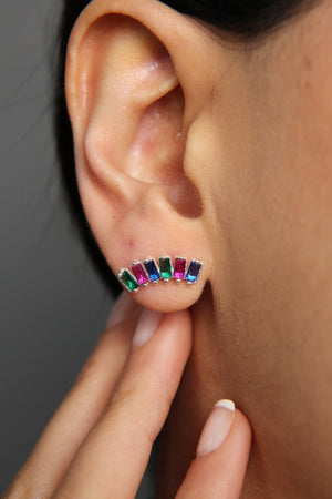 Women's 925 Sterling Silver Elegant Earrings with Colorful Baguette Stones