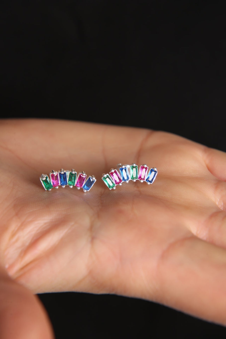 Women's 925 Sterling Silver Elegant Earrings with Colorful Baguette Stones