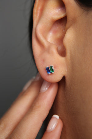 Women's Colorful Baguette Stone Minimal Model 925 Sterling Silver Earrings