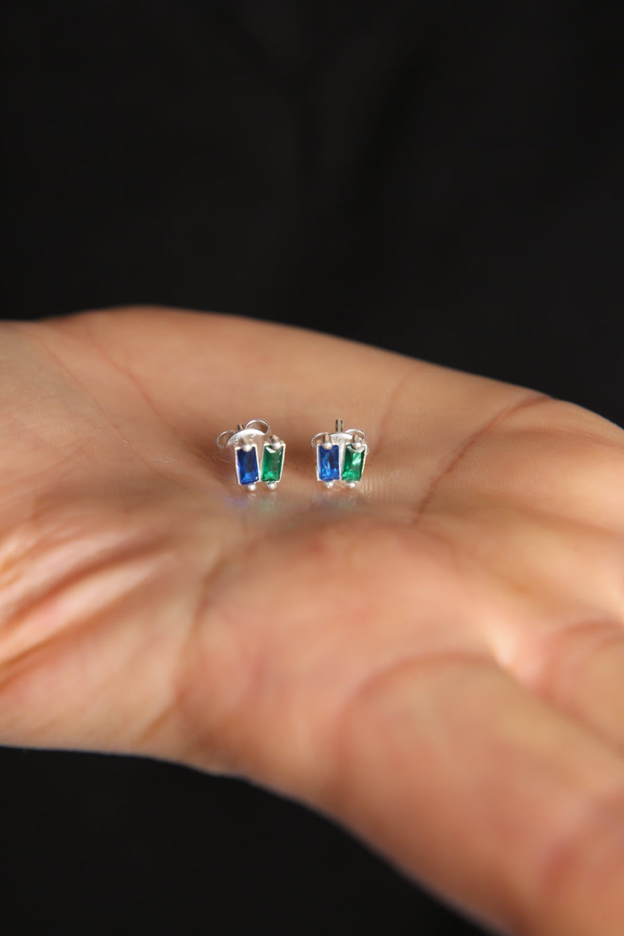 Women's Colorful Baguette Stone Minimal Model 925 Sterling Silver Earrings