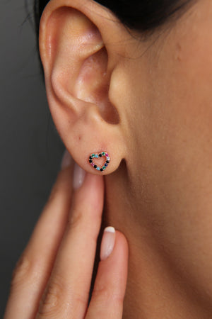 Women's Mixed Stone Heart Earrings in 925 Sterling Silver
