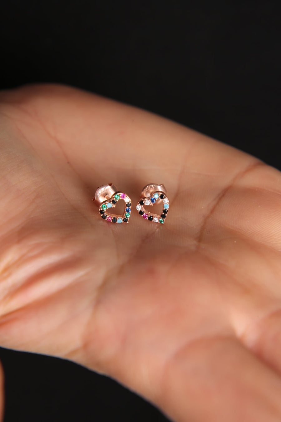 Women's Mixed Stone Heart Earrings in 925 Sterling Silver