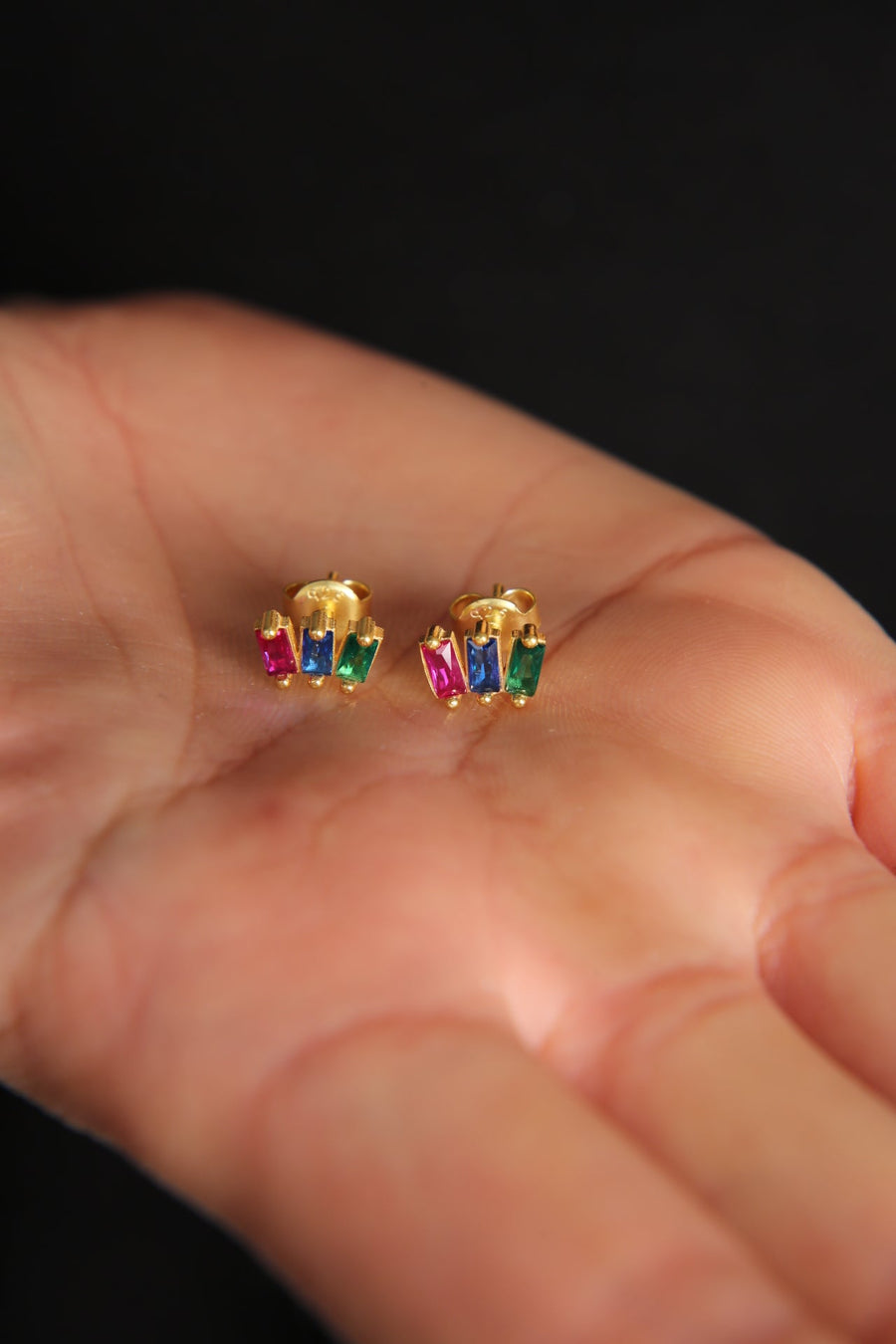 Women's Colorful Baguette Stone Minimal Model 925 Sterling Silver Earrings