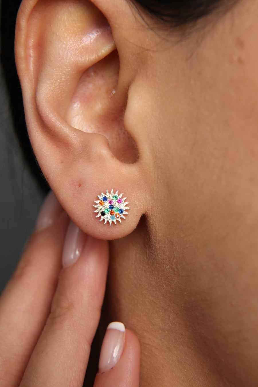 Women's Mix Stone Sun Model 925 Sterling Silver Earrings