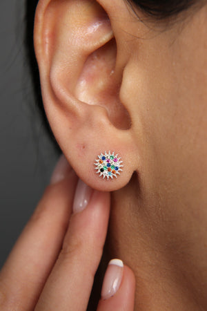 Women's Mix Stone Sun Model 925 Sterling Silver Earrings