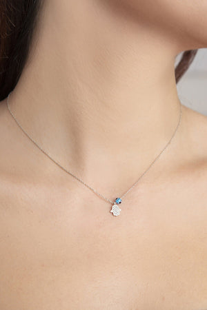 Women's Mini Hamsa and Evil Eye Bead Model 925 Sterling Silver Necklace