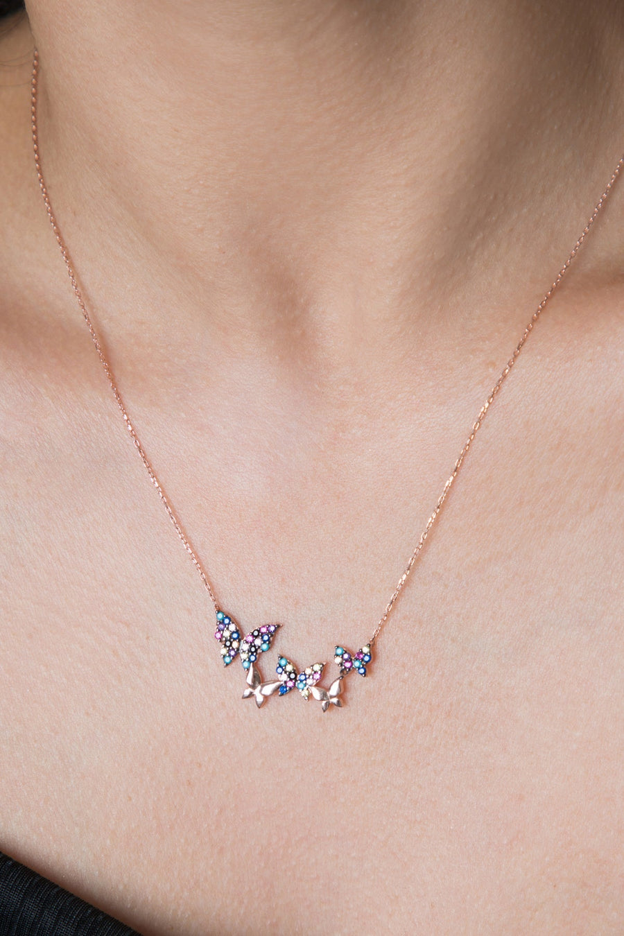 Women's Rose Gold Plated 925 Sterling Silver Butterfly Necklace