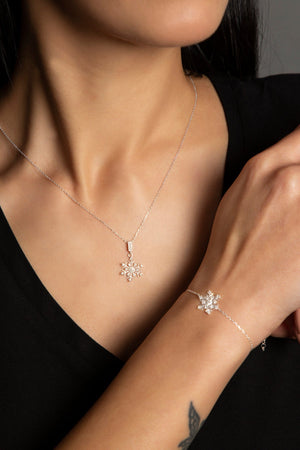 Women's 925 Sterling Silver Snowflake Pendant Necklace and Earrings Set