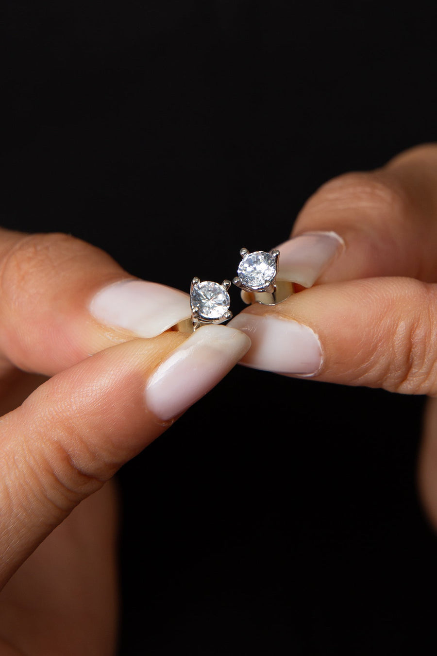 Women's Single Stone Model 925 Sterling Silver Earrings