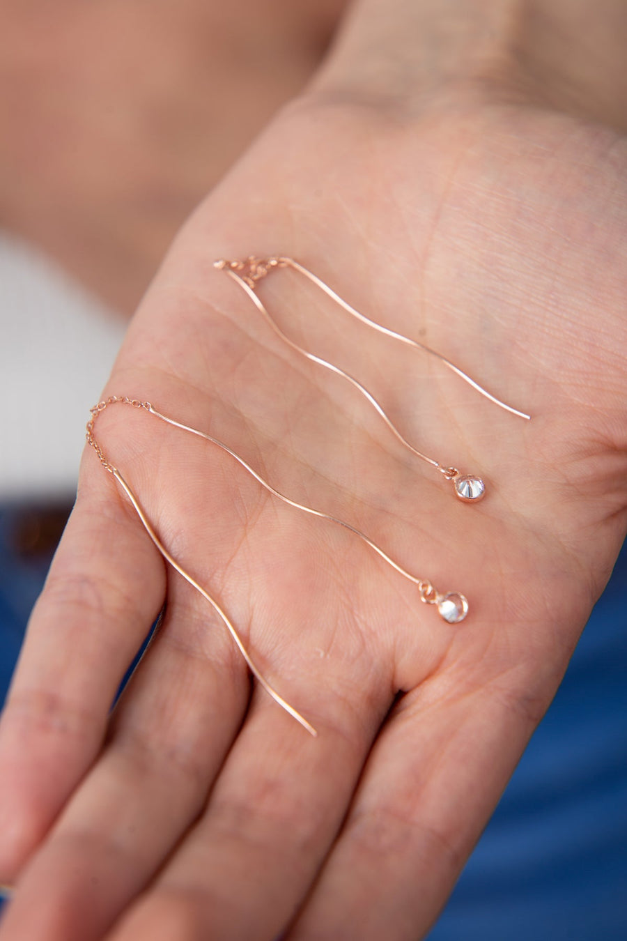 Women's Dangle Wave Solitaire Earrings with Nano Zircon Stone Rose Gold Plated 925 Sterling Silver Earrings