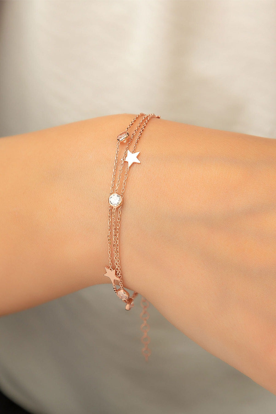 Women's Rose Gold-plated 925 Sterling Silver Bracelet with Zircon Star Detail