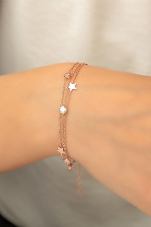 Women's Rose Gold-plated 925 Sterling Silver Bracelet with Zircon Star Detail