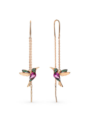 Women's Rose-Plated Bird Design Dangle Earrings with 925 Sterling Silver Chain