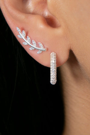 Women's 925 Sterling Silver Earrings Set with Leaf and Rectangle Design