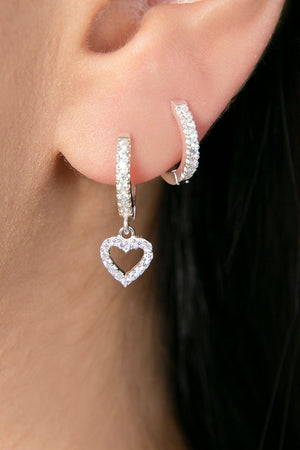 Women's Heart Model 925 Sterling Silver Double Earrings Set