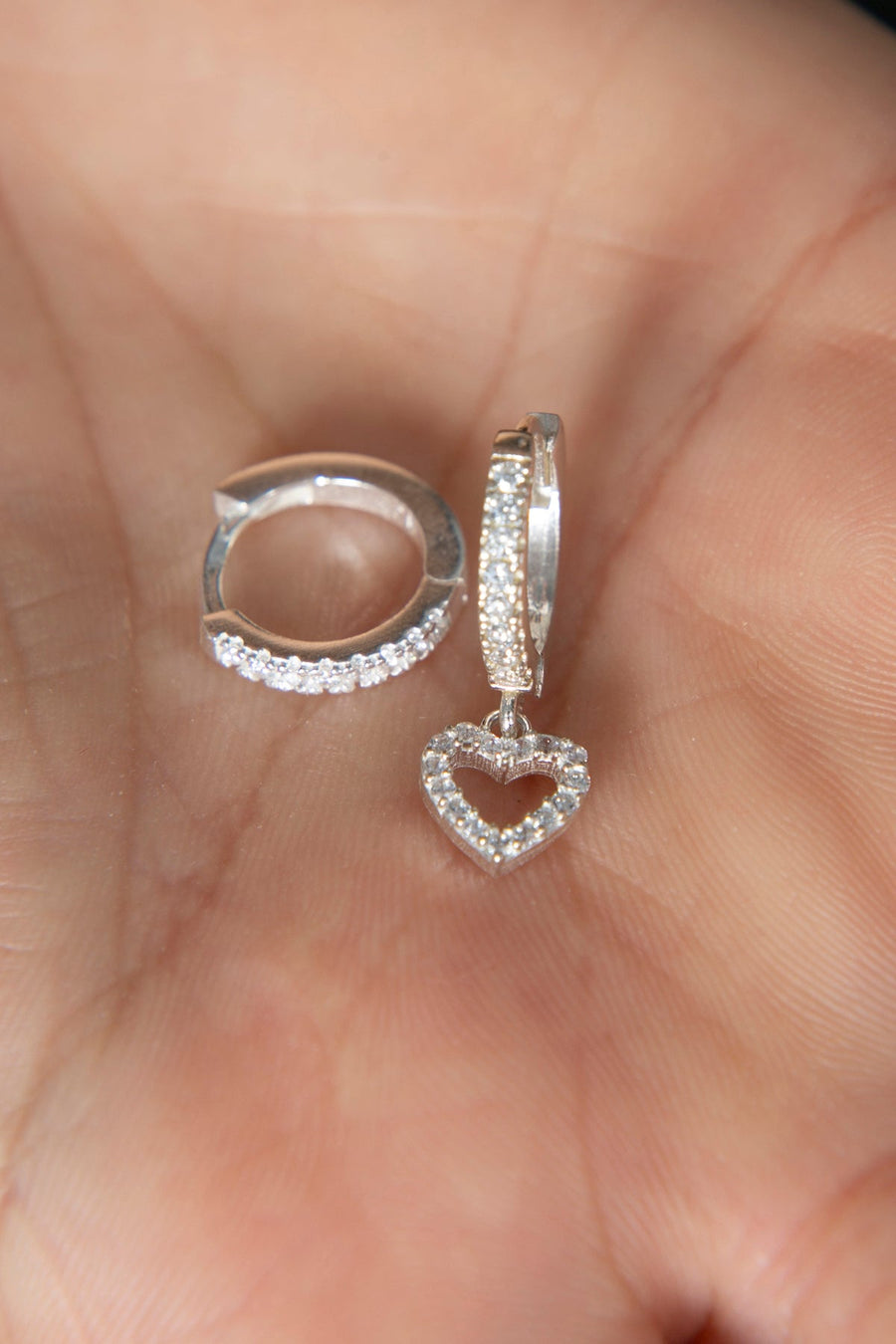 Women's Heart Model 925 Sterling Silver Double Earrings Set