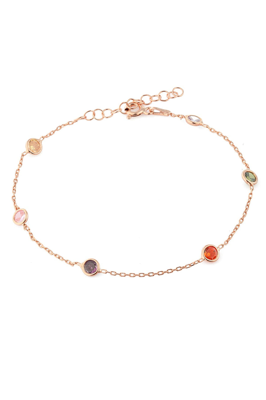 Women's 925 Sterling Silver Bracelet with Colorful Stones and Rose Coating