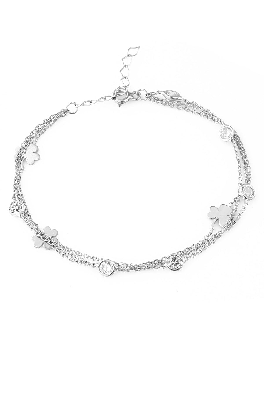 Women's 925 Sterling Silver Bracelet with Stone and Clover Detail
