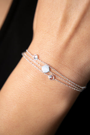 Women's Gemstone Plaque Detailed 925 Sterling Silver Bracelet