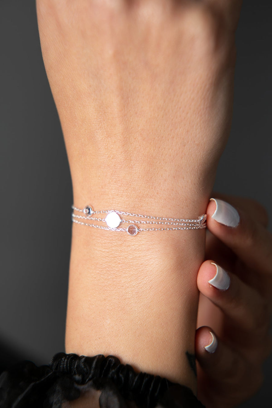 Women's Gemstone Plaque Detailed 925 Sterling Silver Bracelet