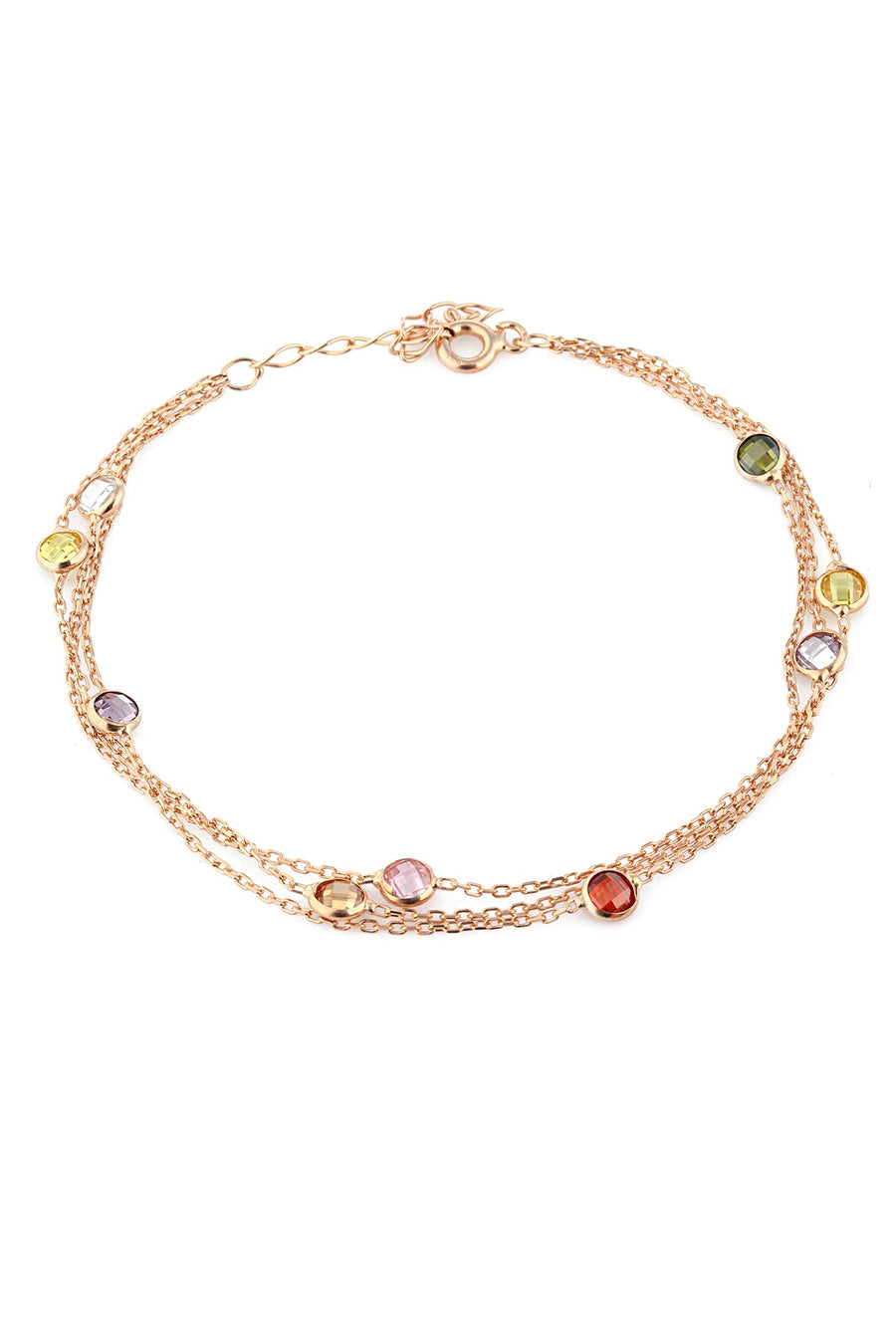 Women's Coloured Stone Detailed Rose Plated 925 Sterling Silver Bracelet