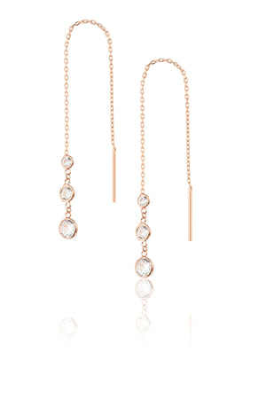 Women's 925 Sterling Silver Rose-Plated Earrings with Row of Stones