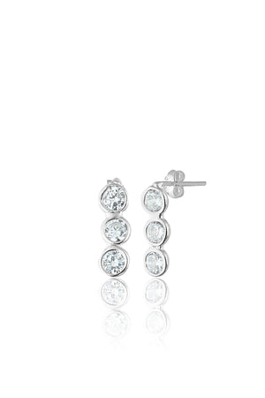 Women's 925 Sterling Silver Earrings with Row of Stones and Rhodium Plating