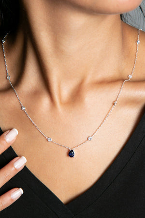Women's 925 Sterling Silver Teardrop Necklace with Stones