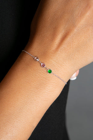 Women's Colorful Stone Elegant Model 925 Sterling Silver Bracelet