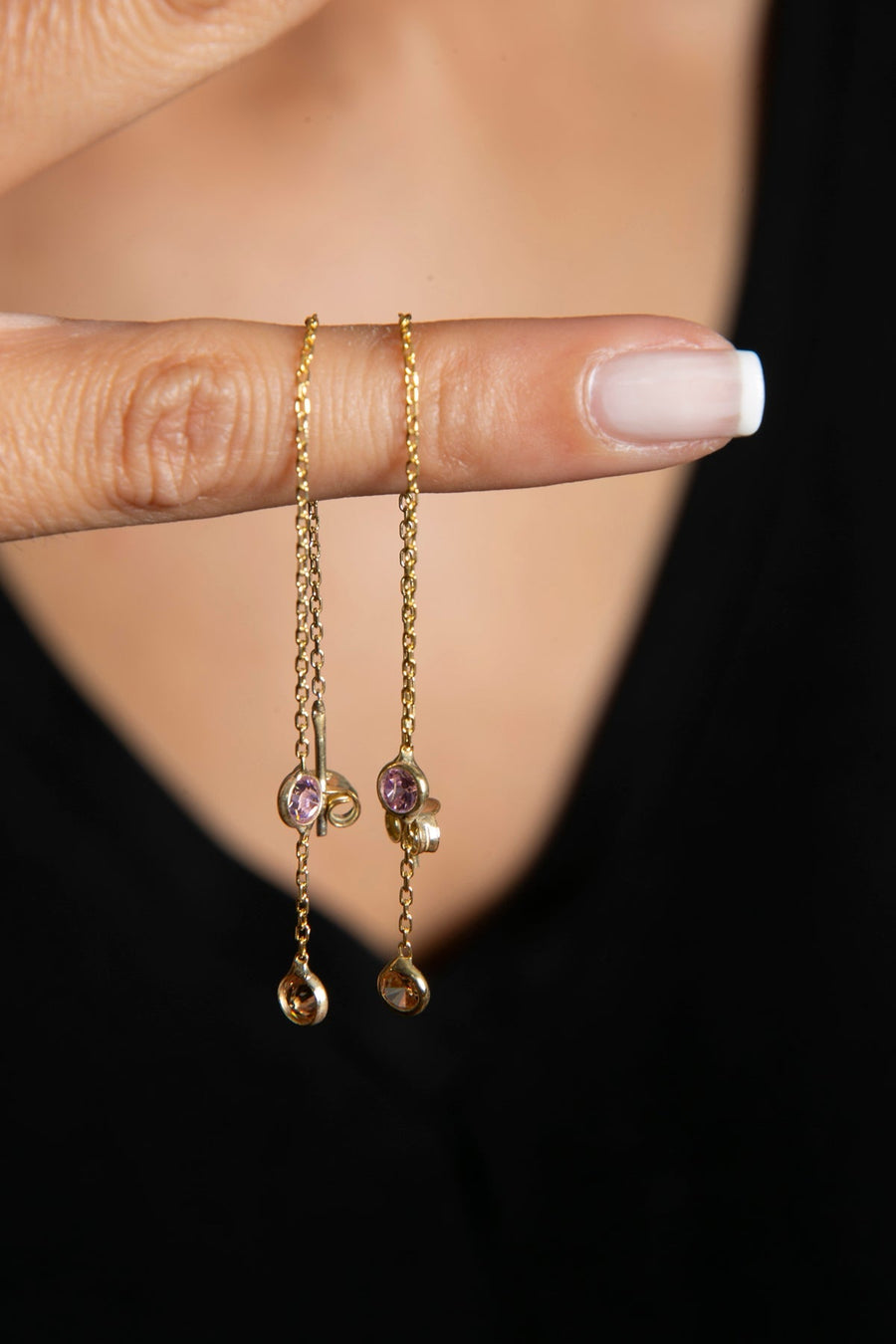 Women's 925 Sterling Silver Chain Earrings with Stones