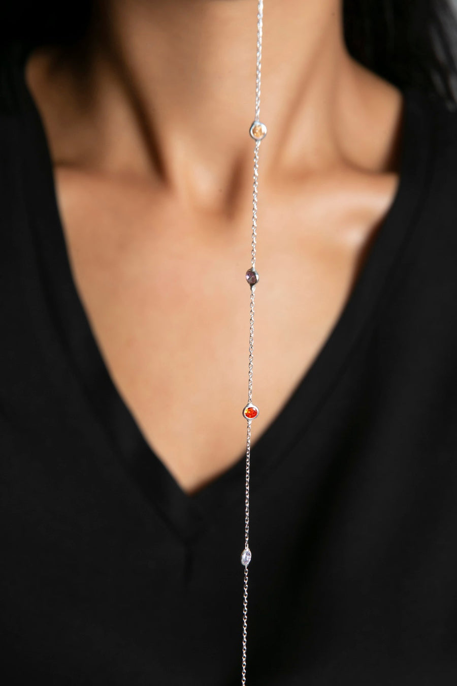 Women's 925 Sterling Silver Necklace with Colorful Stone Elegant Design