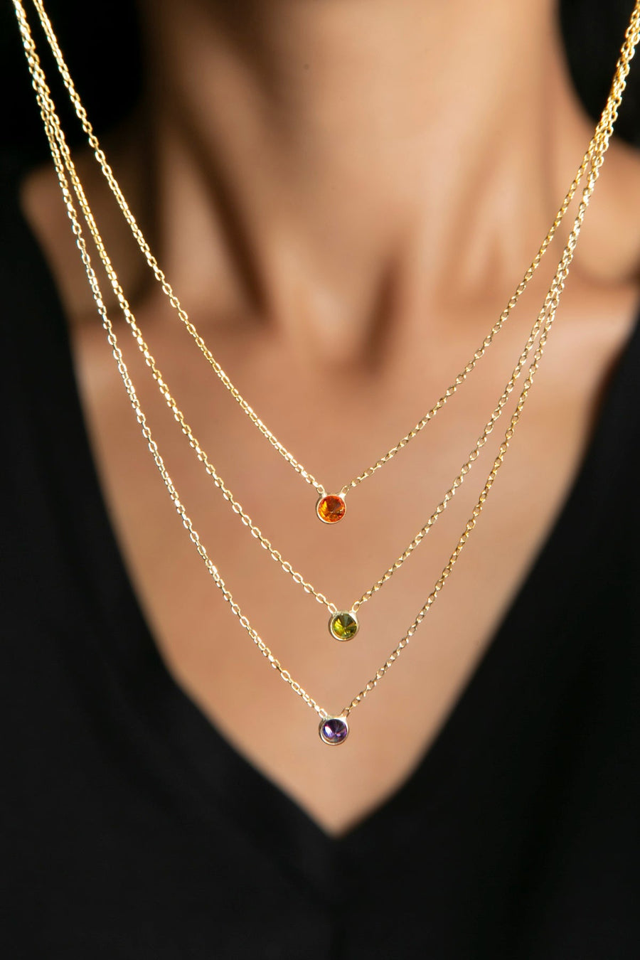 Women's Colorful Stone Trend Model 925 Sterling Silver Necklace