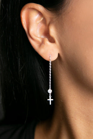 Women's 925 Sterling Silver Cross Earrings with Stones