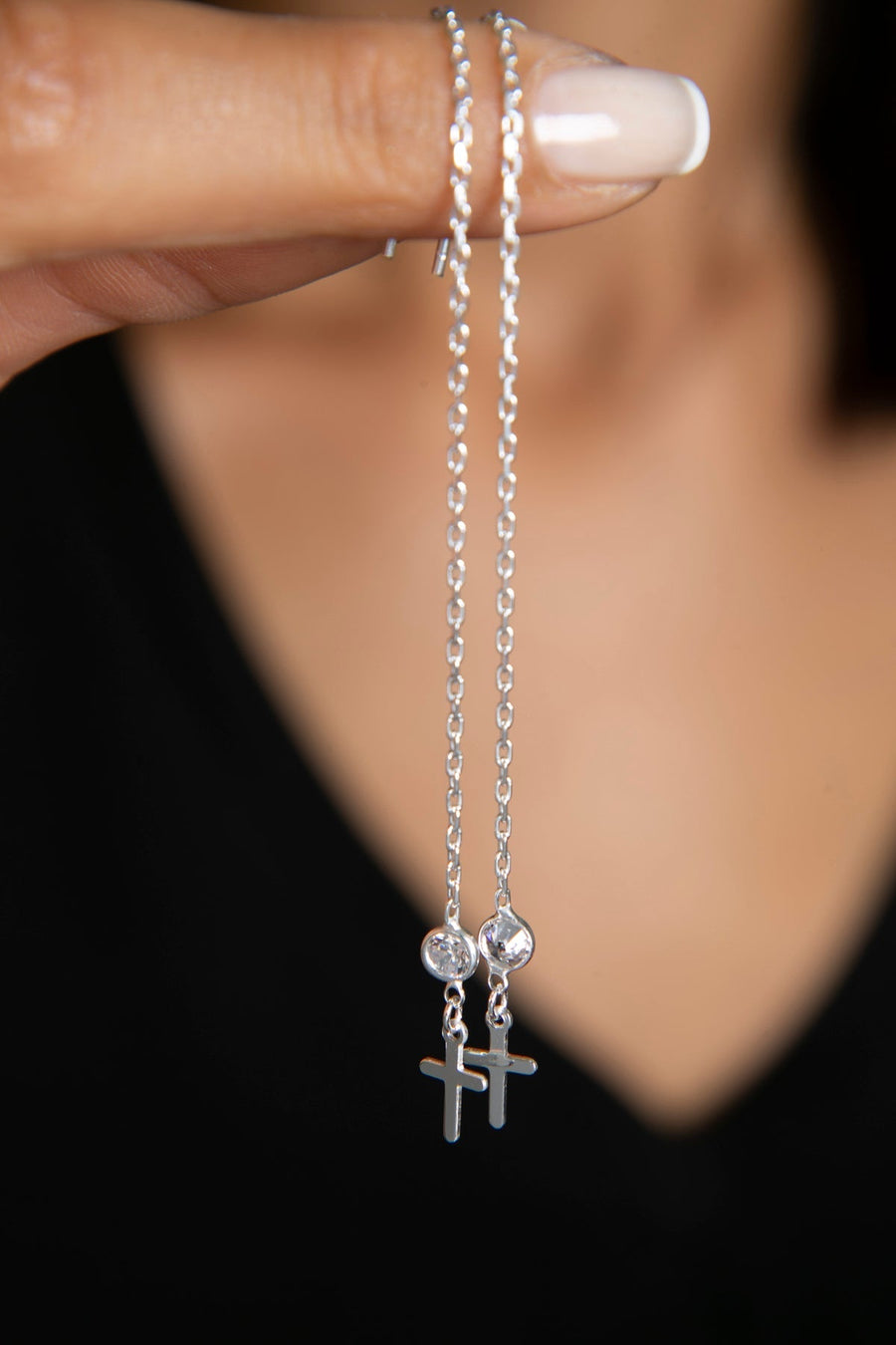 Women's 925 Sterling Silver Cross Earrings with Stones