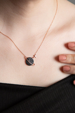 Women's Rose Gold 925 Sterling Silver Planet Necklace