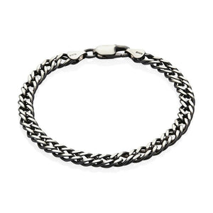 Sterling Silver Mens Bracelets - Men's Sterling Silver Gunmetal Grey Double Link Bracelet
