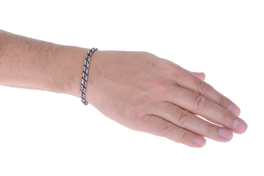 Sterling Silver Mens Bracelets - Men's Sterling Silver Gunmetal Grey Double Link Bracelet
