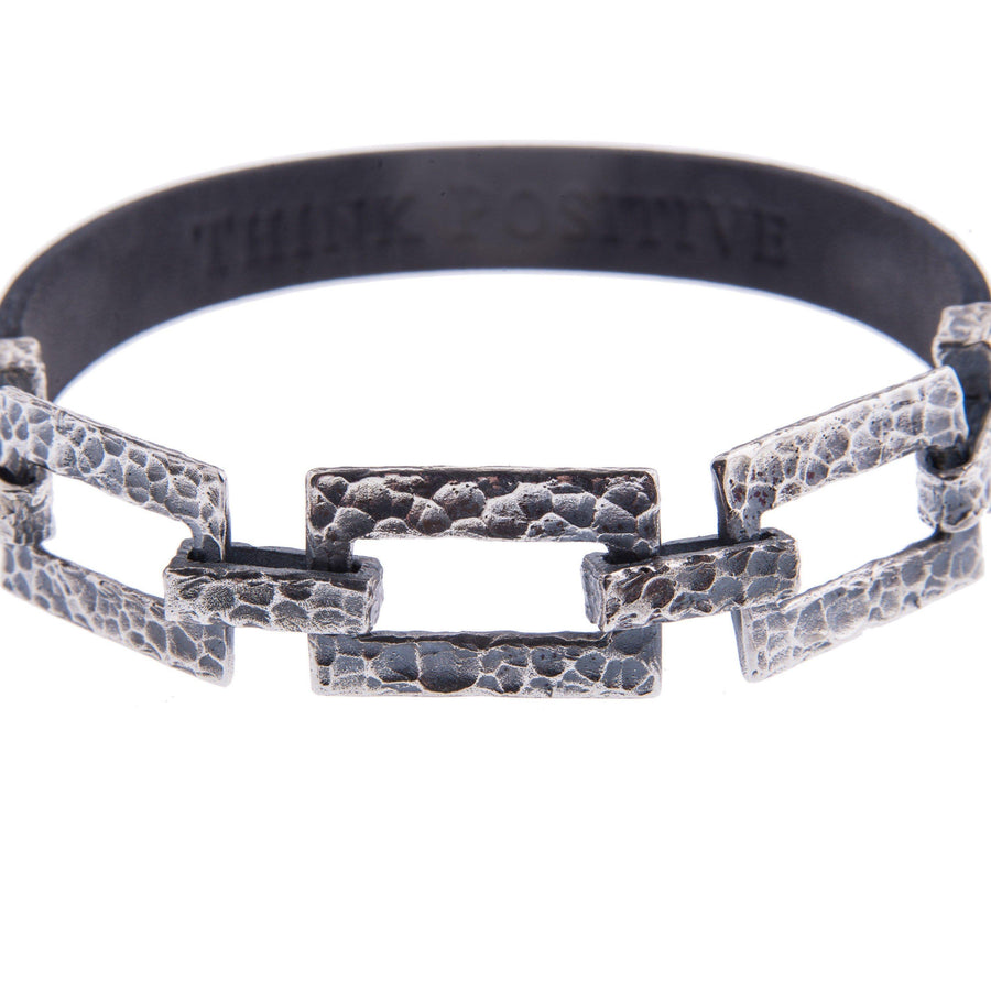 Sterling Silver Mens Bracelets - Silver Chain Detail And Black Leather Men Bracelet
