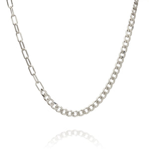 Sterling Silver Mens Necklaces - Sterling Silver Gourmette & Rolo Necklace