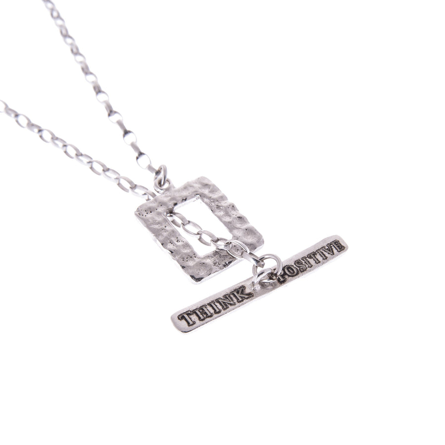 Sterling Silver Mens Necklaces - Think Positive Chain Rhodium Plated