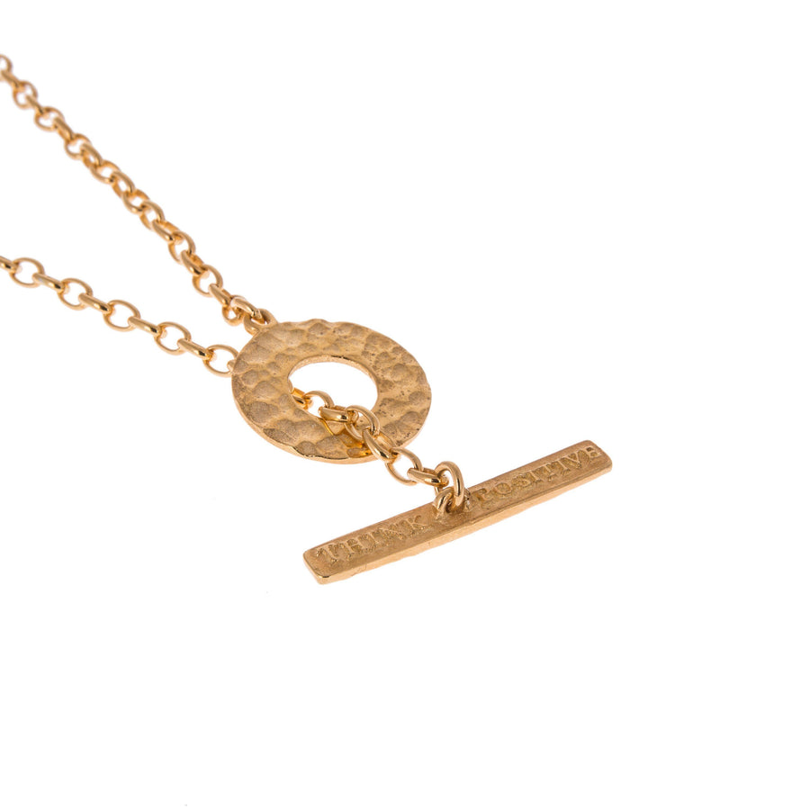 Sterling Silver Mens Necklaces - Think Positive Round Gold Plated