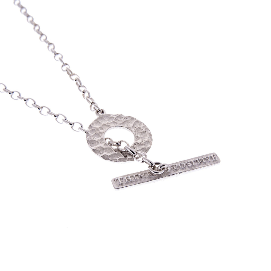 Sterling Silver Mens Necklaces - Think Positive Round Rhodium Plated