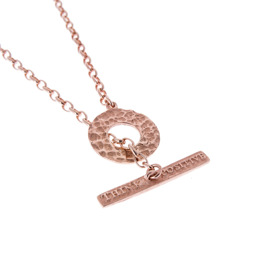 Sterling Silver Mens Necklaces - Think Positive Round Rose Gold Plated